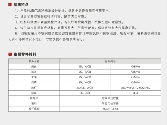 Vacuum Isolation Globe Valve Parameter